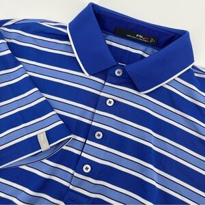 RLX Ralph Lauren Blue Striped Short Sleeve Polo Men's Size Large Golf Preppy